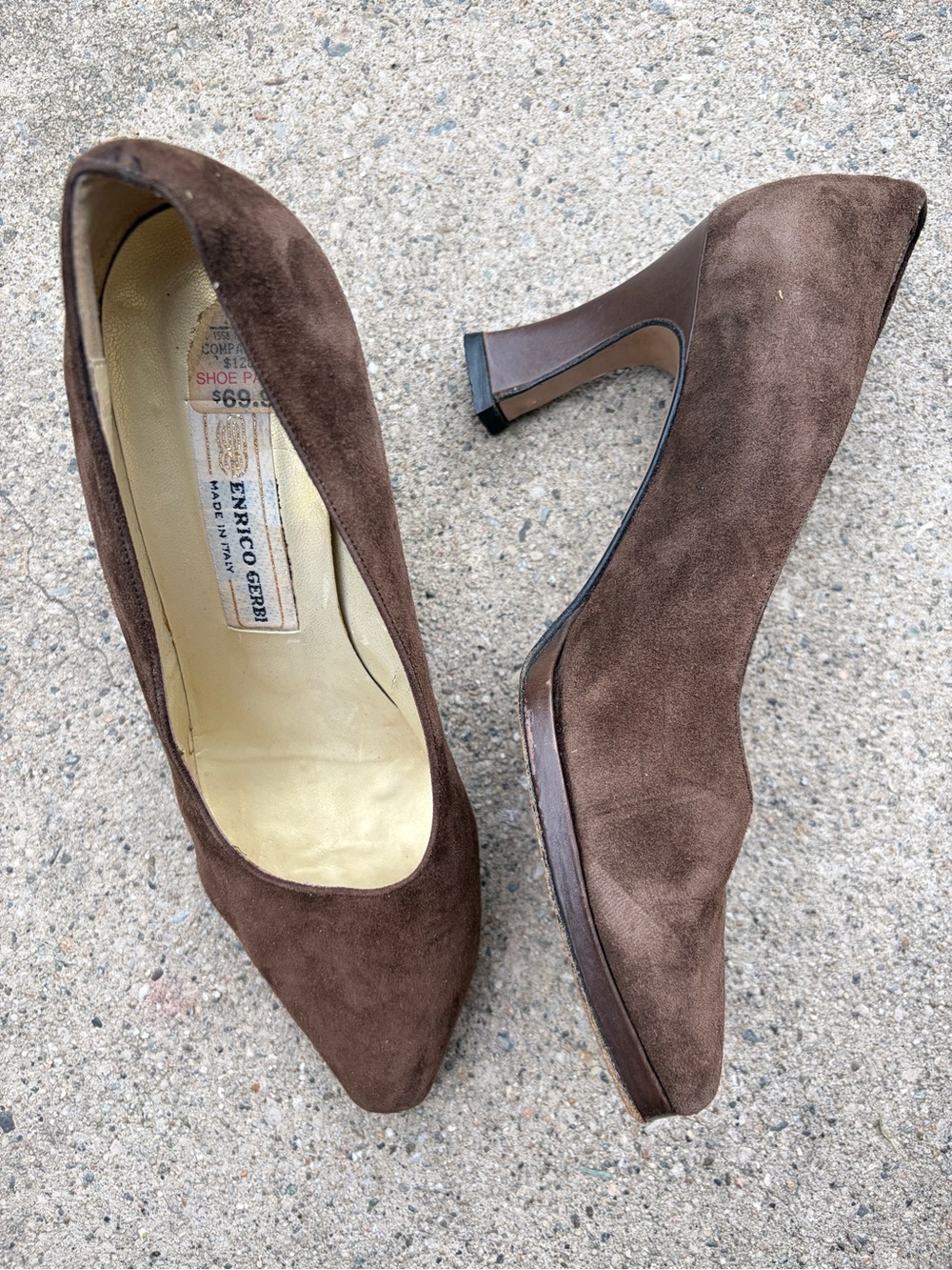 Chocolate Brown Italian Suede Heels, 90s Vintage, 7M